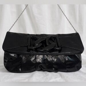 Black Patent Leather Clutch w/ Silver Chain Strap – 11” x 6” – Never Used